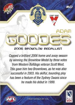 2007 Select AFL Supreme - Medals #MC1 Adam Goodes Back